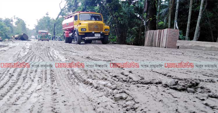 রায়পুর-ঢাকা মহাসড়ক কাদায় ভরপুর